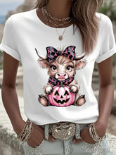 Women's Breast Cancer Awareness Highland Cow Imprimer T-shirt décontracté